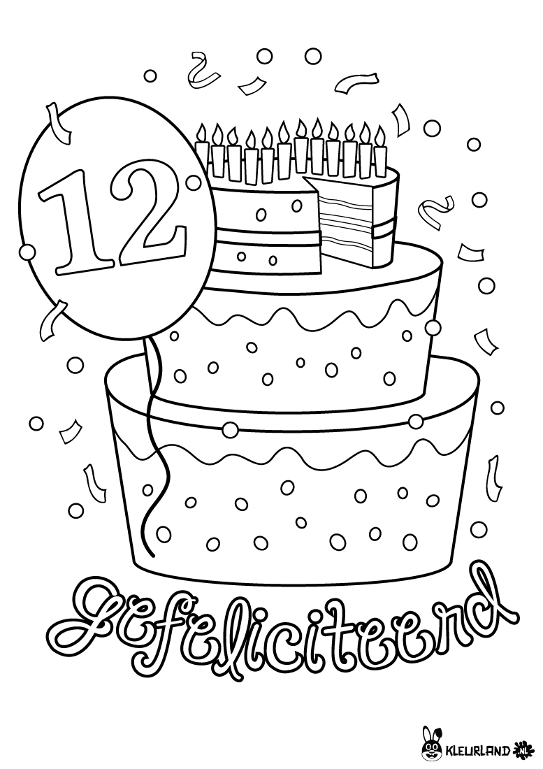 Verjaardagstaart 12 Jaar Happy Birthday Coloring Pages Birthday Coloring Pages School
