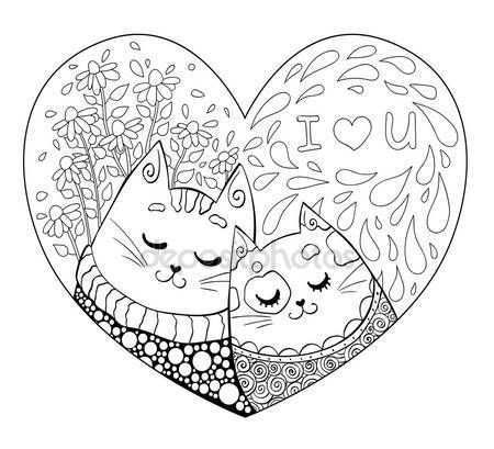 Downloaden Twee Romantische Katten Verliefd Op De Achtergrond Met Bloemen De Hand Get