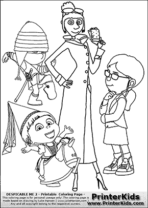 Coloring Page With Lucy Margo Edith And Agnes From Despicable Me 2 This Coloring Page