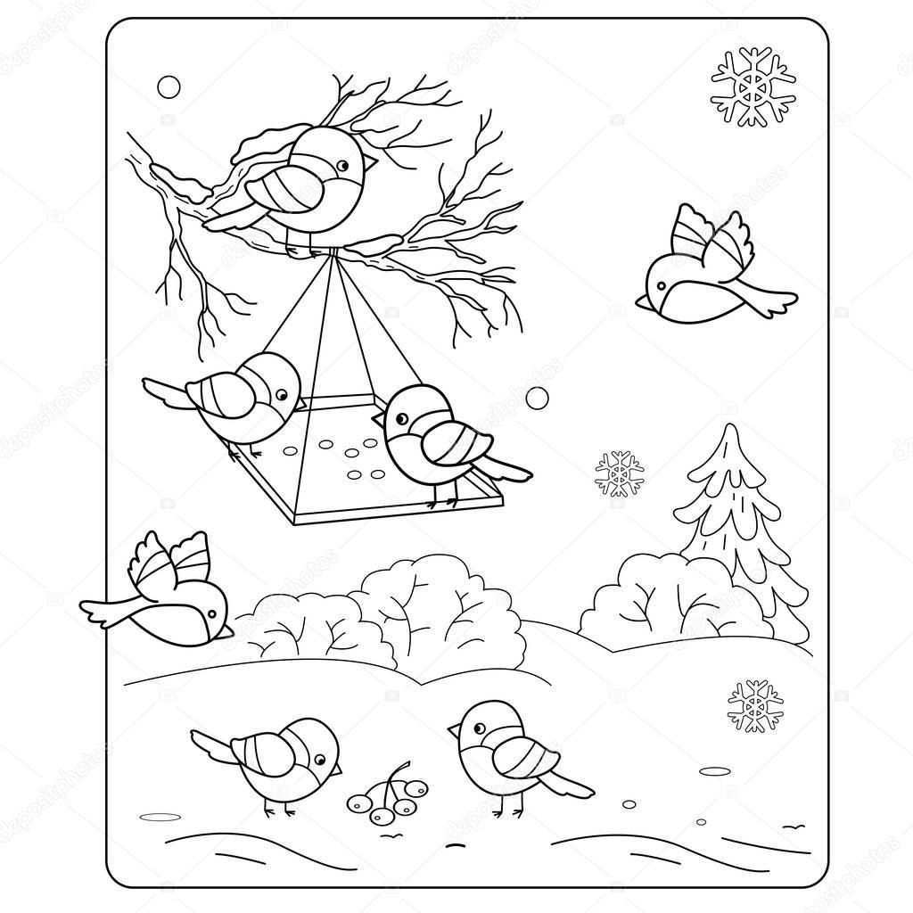 Kleurplaat Pagina Overzicht Van De Cartoon Vogels In De Winter Vogelhuis Waterbak Goudvink Mees Mussen Kleurboek V Cartoon Vogels Kleurboek Winterknutsels