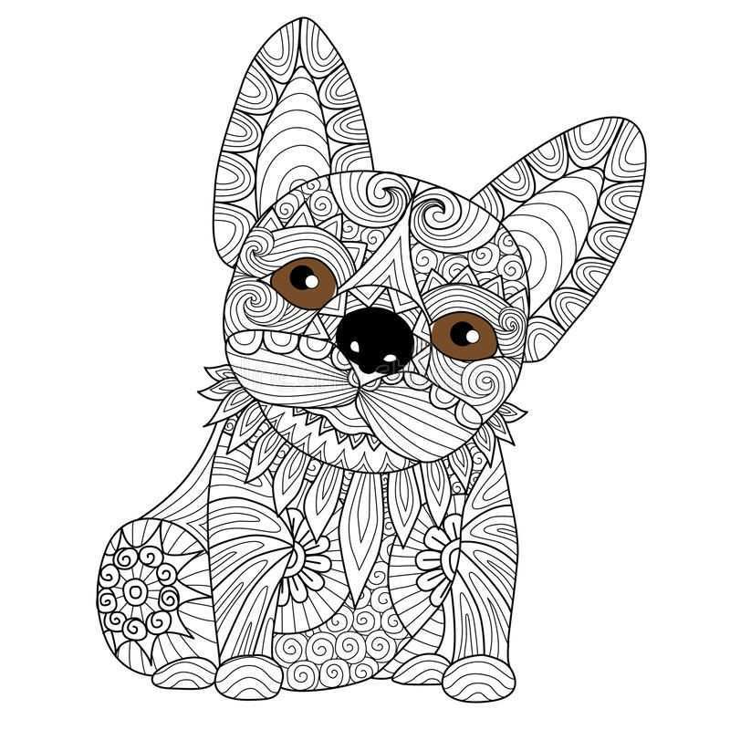 Hand Getrokken Buldogpuppy Voor Het Kleuren Van Boek Voor Volwassene Vector Illustrat