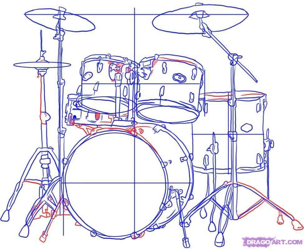 How To Draw A Drum Set Drums Step 6 Drums Art Drum Drawing Drums