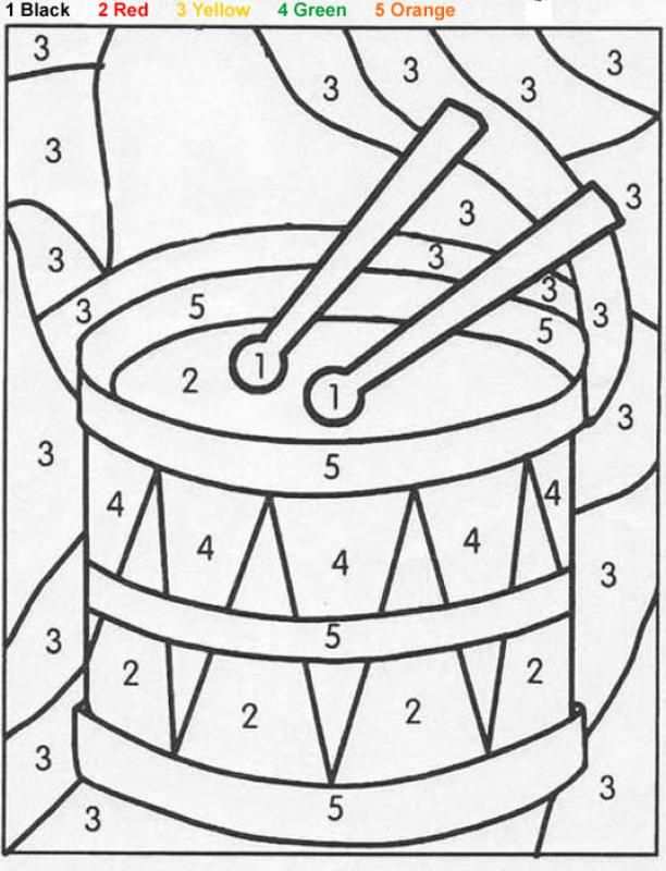 Toy Color By Number Coloring Pages Drum Music Coloring Music Worksheets Kindergarten