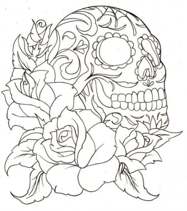 Sugar Skull Coloring Page For Grown Ups Skull Coloring Pages Tattoo Coloring Book Ros