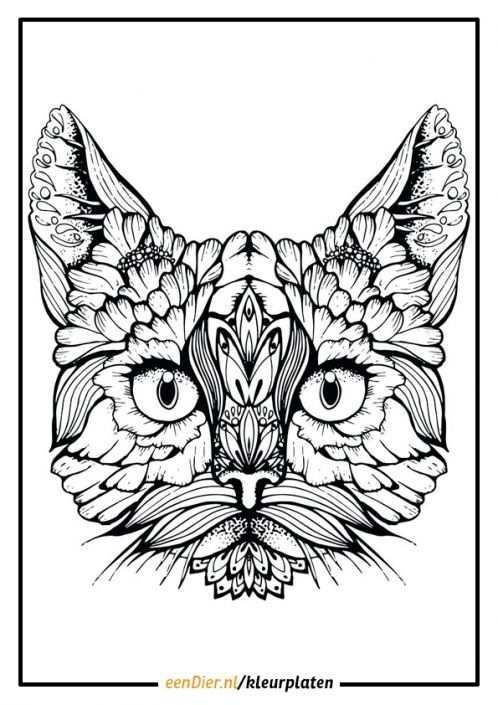 Kleurplaat Poes Voor Volwassenen Zwarte Kat Tatoeages Kleurplaten Katten Tekening
