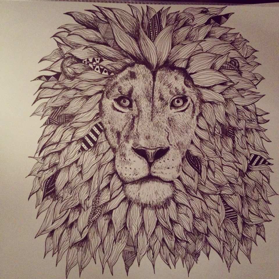 Lion Zentangle Pigma Micron Ink Drawing Dieren Tekenen Dieren Leeuw