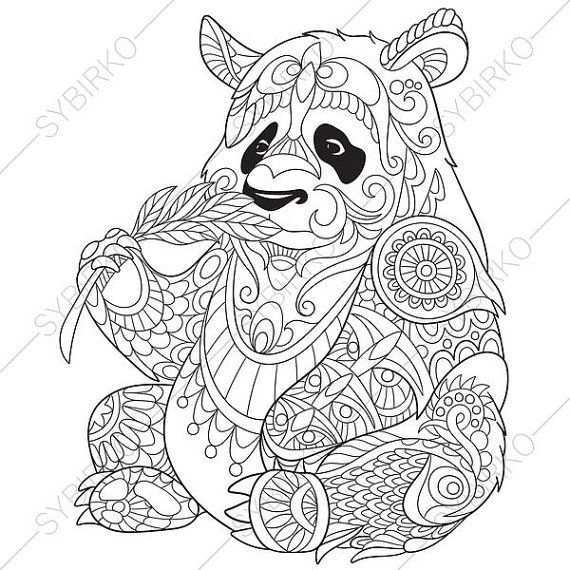 Coloring Pages For Adults Digital Coloring Page Panda Bear Etsy In 2021 Panda Colorin