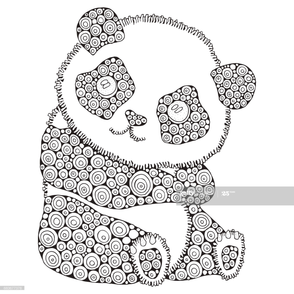 Stockillustraties Schattige Panda Volwassen Antistress Kleurplaat Fotoboekpagina Zwart Wit Hand Getrokken Doodle Ontwer Kleurboek Illustraties Illustratie