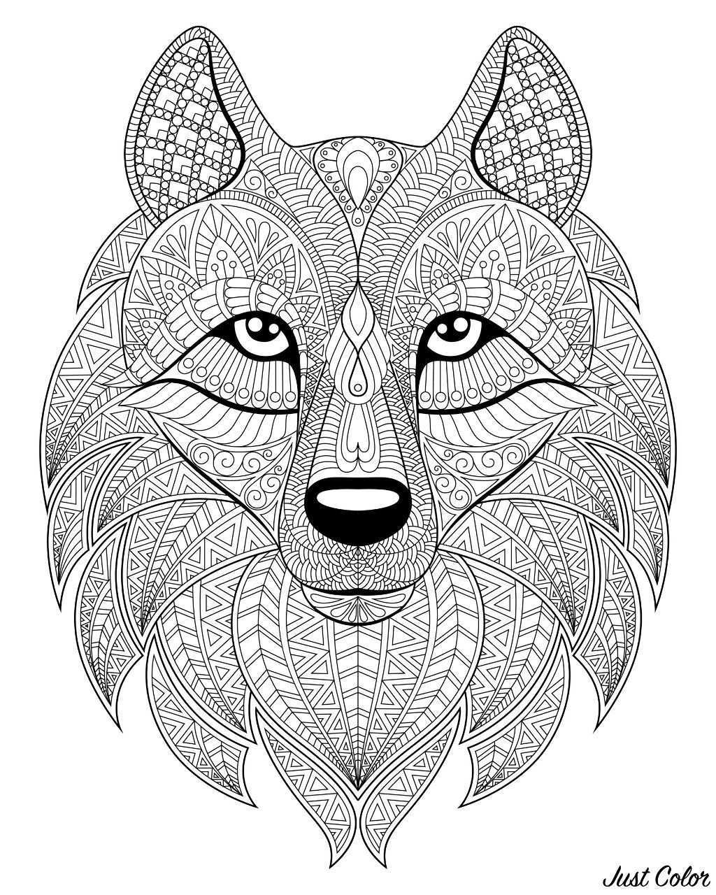 Wolf Head With Complex Patterns Kleurplaten Kleurplaten Voor Volwassenen Kleuren