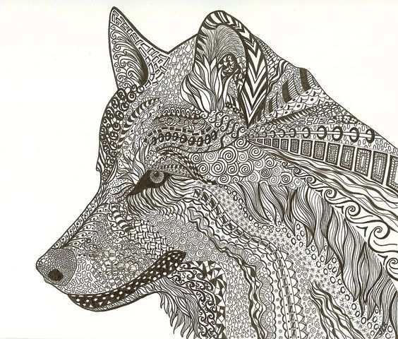 Pin Van Barbara Op Coloring Wolf Fox Honden Dieren Zentangle