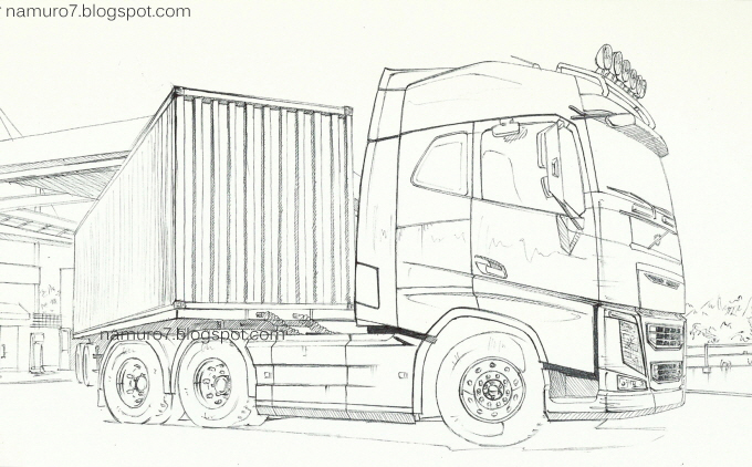 Draw Volvo Fh 6x4 Truck Globetrotter Volvo Volvo Trucks Truck Coloring Pages