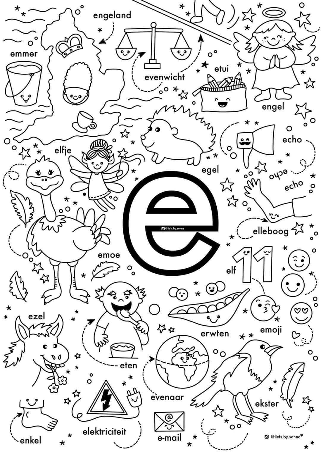 E Woorden Kleurplaat In 2020 Letterherkenning Spelletjes Letterherkenning Alfabet Boe