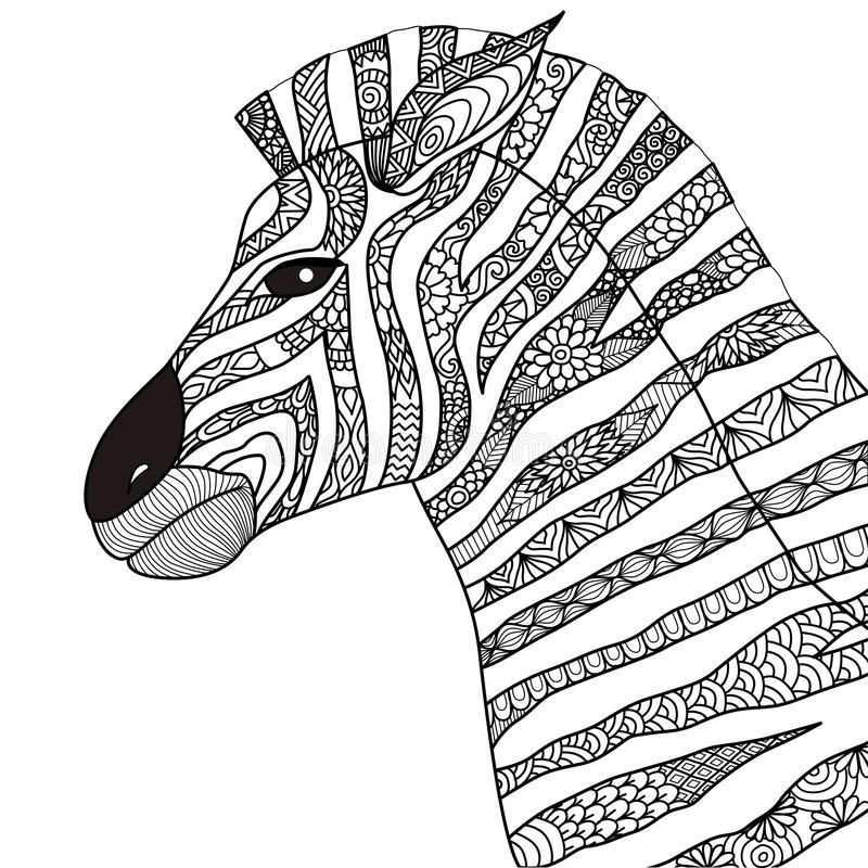 Hand Drawn Zebra Zentangle Style For Coloring Book Tattoo T Shirt Design Logo Vector