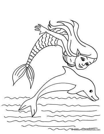Mermaid With A Dolphin Coloring Page Zeemeerminnen Dolfijnen Dieren