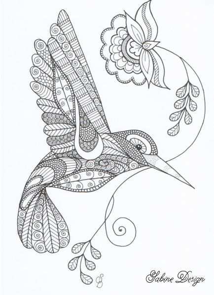 Fineliner Tekeningen Happy Hummingbird Zentangle Een Uniek Product Van Sabine Van Ee