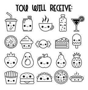 Food Icons Kawaii Digital Stamps Kawaii Food Icons Cute Etsy Cute Food Drawings Doodl