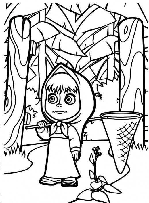 Masha And The Bear Giving Food To Butterfly Coloring Pages Bear Coloring Pages Masha And The Bear Butterfly Coloring Page