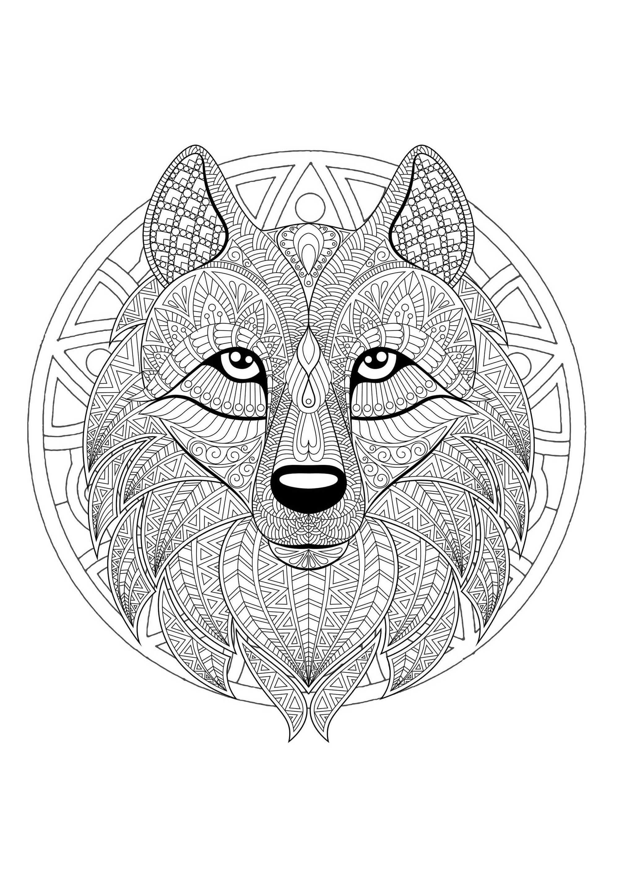 Mandala To Color With Patterns And Incredible Wolf Head Mandala Coloring Pages Mandal