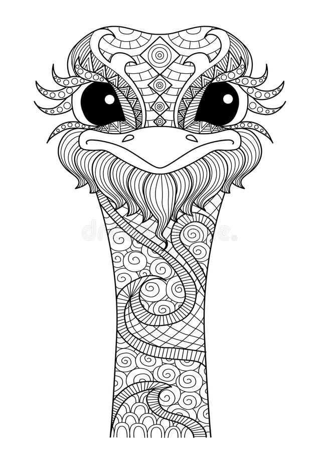 Hand Getrokken Zentangle Struisvogel Royalty Vrije Illustratie Mandala Kleurplaten Ze