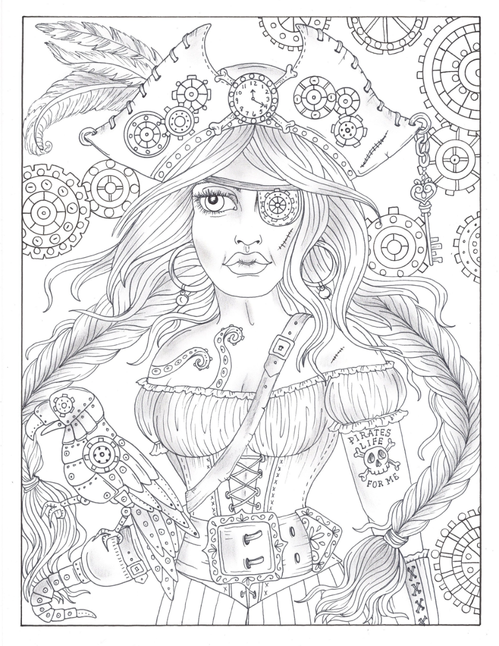 Steampunk Piraat Meisje Kleurplaten Pagina Instant Download Etsy Pirate Coloring Page