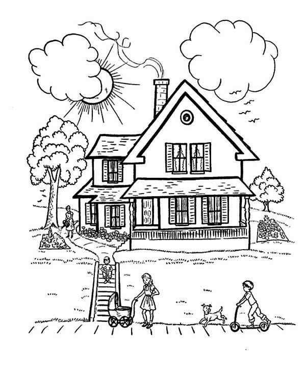 Perfect House With Family In Houses Coloring Page Color Luna House Colouring Pages Fa