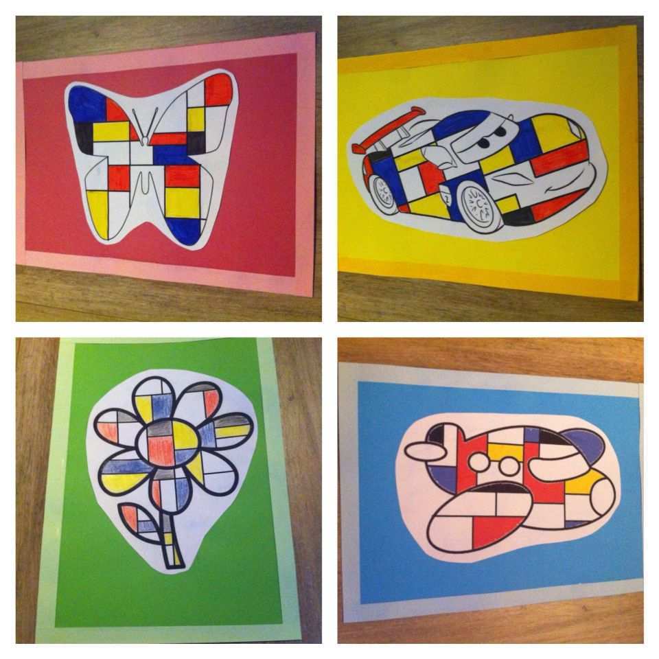 Thema Kunst Mondriaan Kleurplaat Met Lijstje Goed Meten Inkleuren Met Zwart Geel Rood Blauw En Wit Mondriaan Kunst Kunst Voor Kinderen Knutselen Kunst