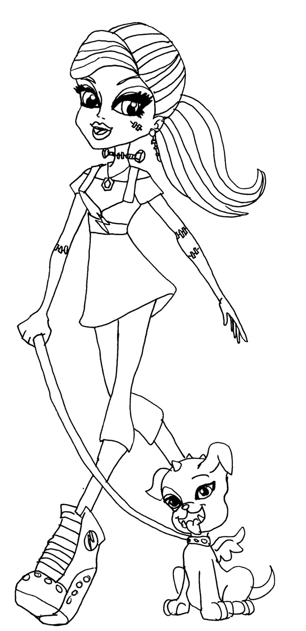 Monster High Frankie Stein And The Dog Coloring Pages Monster High Coloring Pages Kid