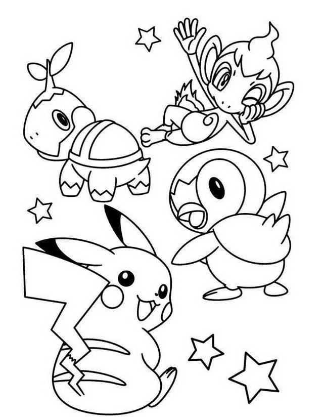 Kleurplaat Chimchar Turtwig Piplup Pikachu Pokemon Coloring Page Pikachu Coloring Pag