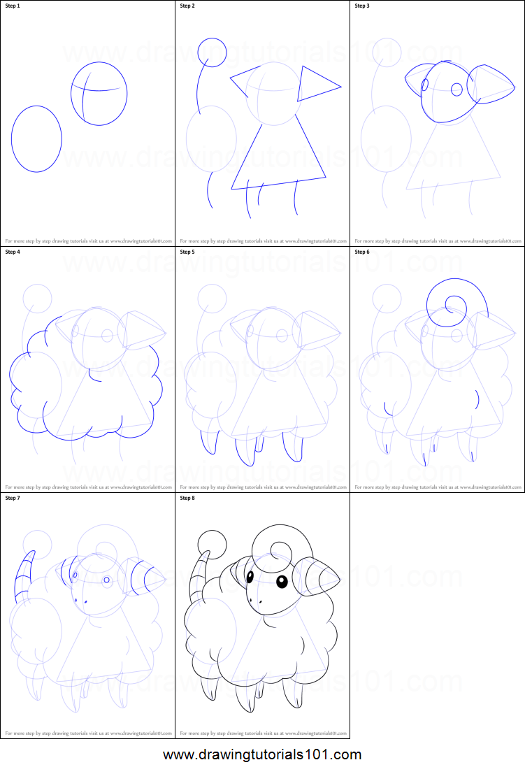 How To Draw Mareep From Pokemon Printable Drawing Sheet By Drawingtutorials101 Com Ea