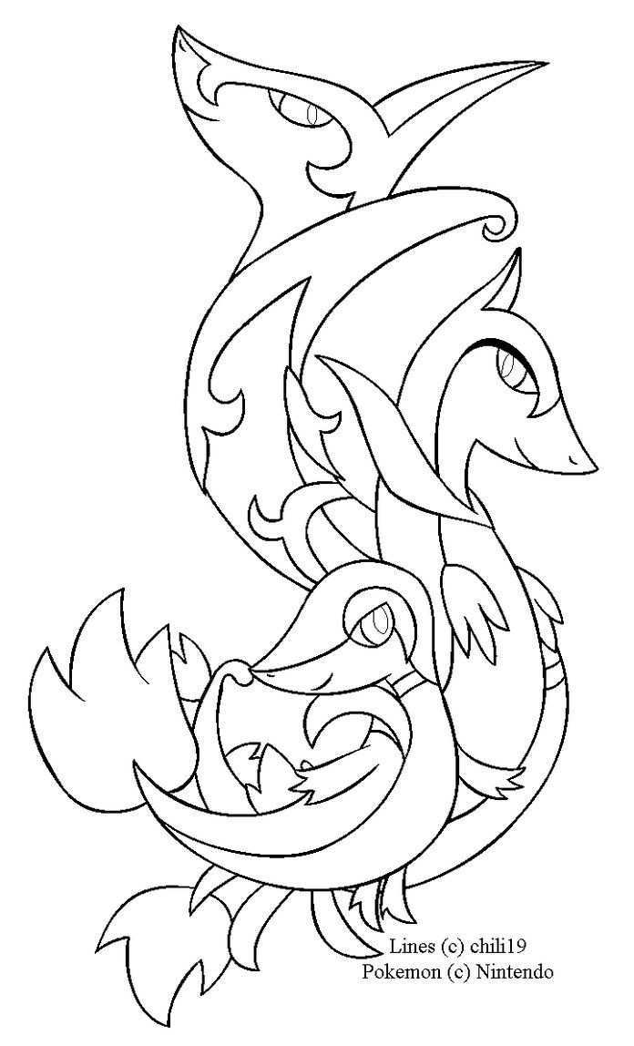 Snivy Family Lineart By Chili19 Deviantart Com On Deviantart Pokemon Coloring Pages P