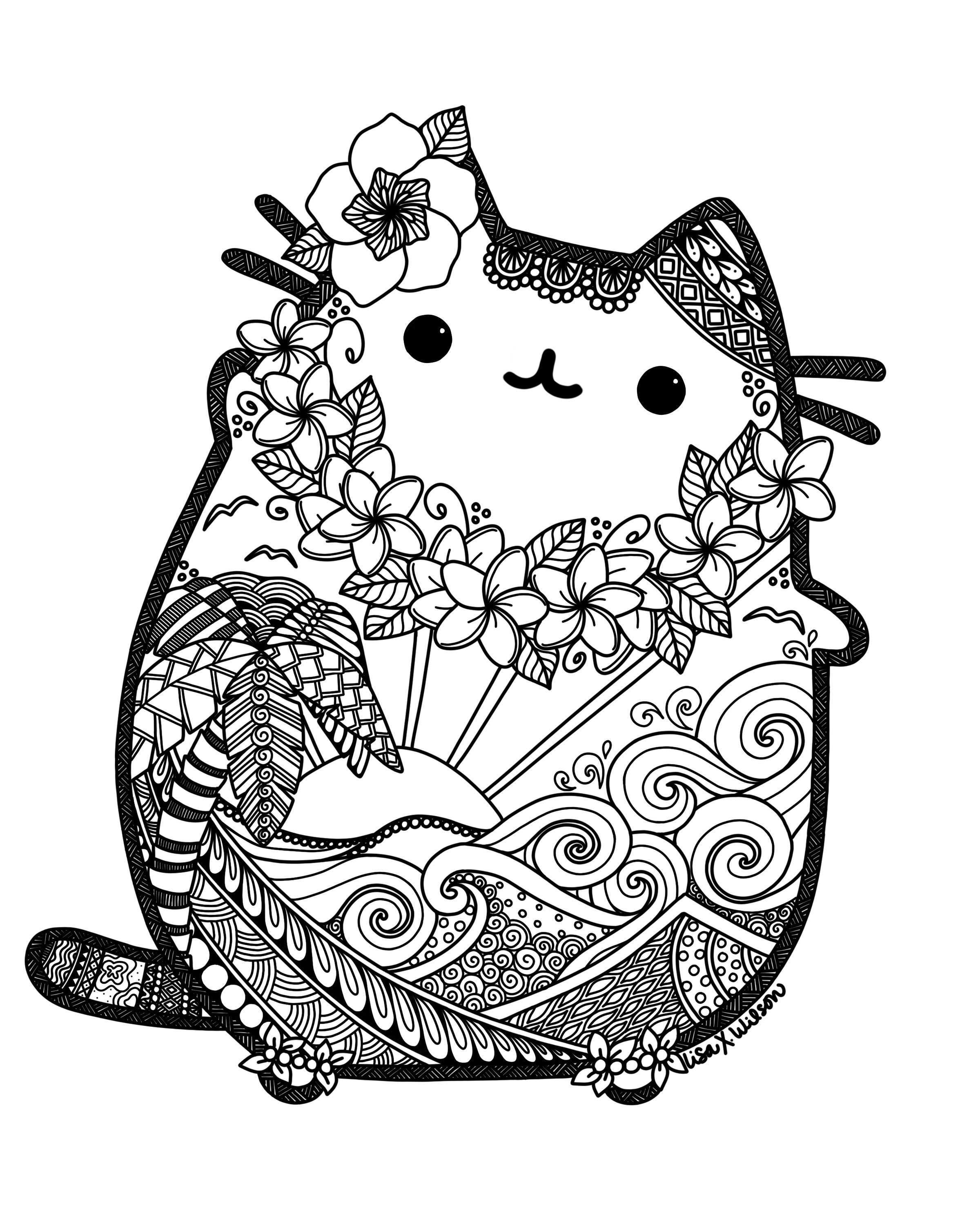 Hawaiian Pusheen Fan Art Pusheen Coloringpage Pusheencoloringpage Pusheenfanart Manda