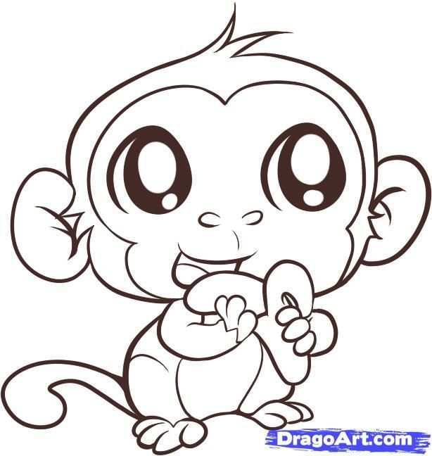Monkey Eating Drawing Monkey Step By Step Forest Animals Animals Free Online Drawing Dieren Tekenen Kleurplaten Leer Tekenen