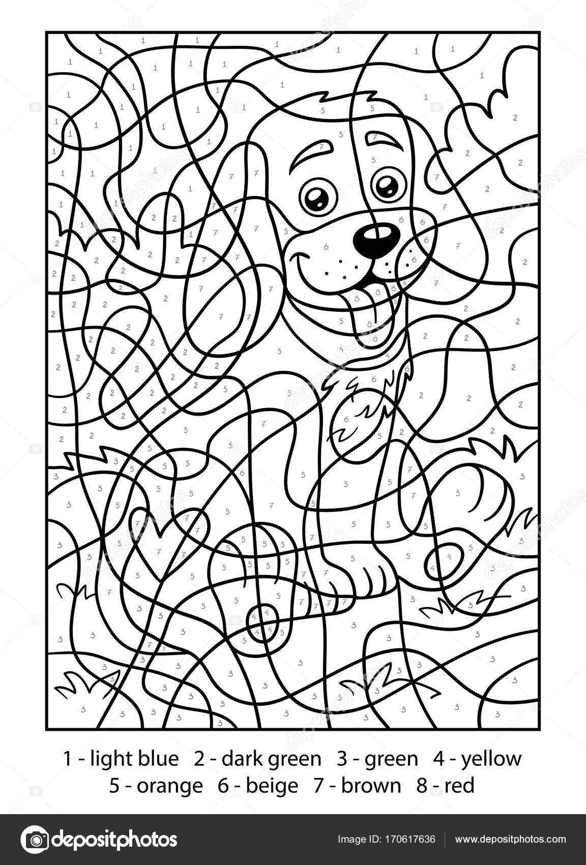 Downloaden Kleuren Op Nummer Hond Stockillustratie Kleurplaten Voor Kinderen Kleuren