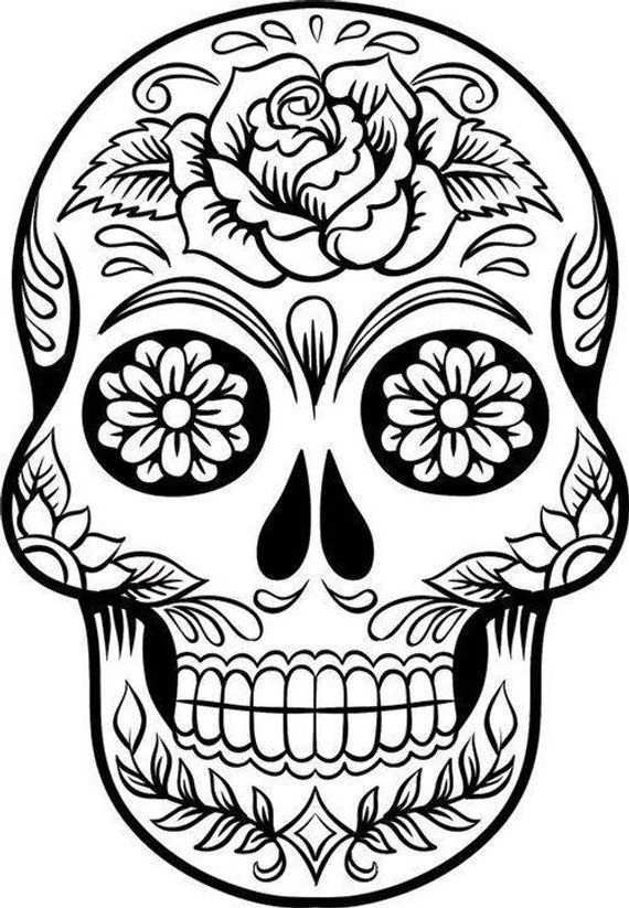 Sugar Skull Svg File Digital Download Skull Coloring Pages Sugar Skull Stencil Skull