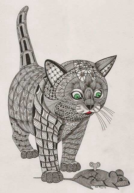 Poesje Met Muis Kattenkunst Kunst Ideeen Katten Tekening