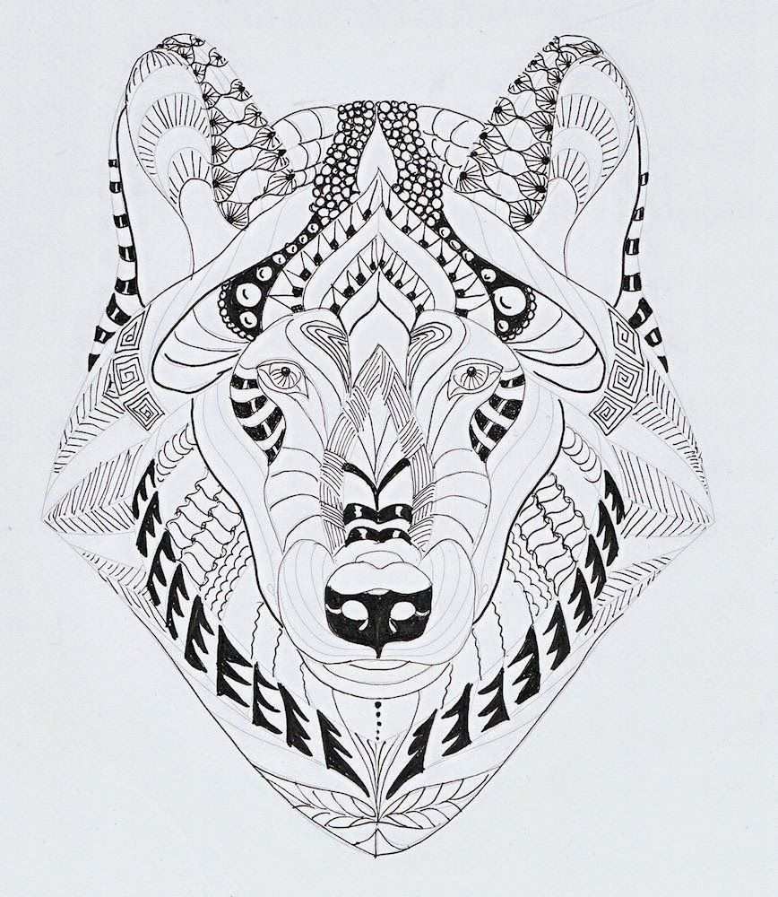 Efie Goes Zentangle Wolf Van Ben Kwok Dieren Kleurplaten Kleuren Met Nummers Zentangl